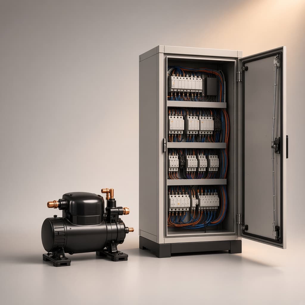 Máy nén scroll cạnh tủ điện điều khiển